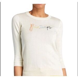 Modcloth Printemps Spring Embroidered Modal Sweater Cream XL French France